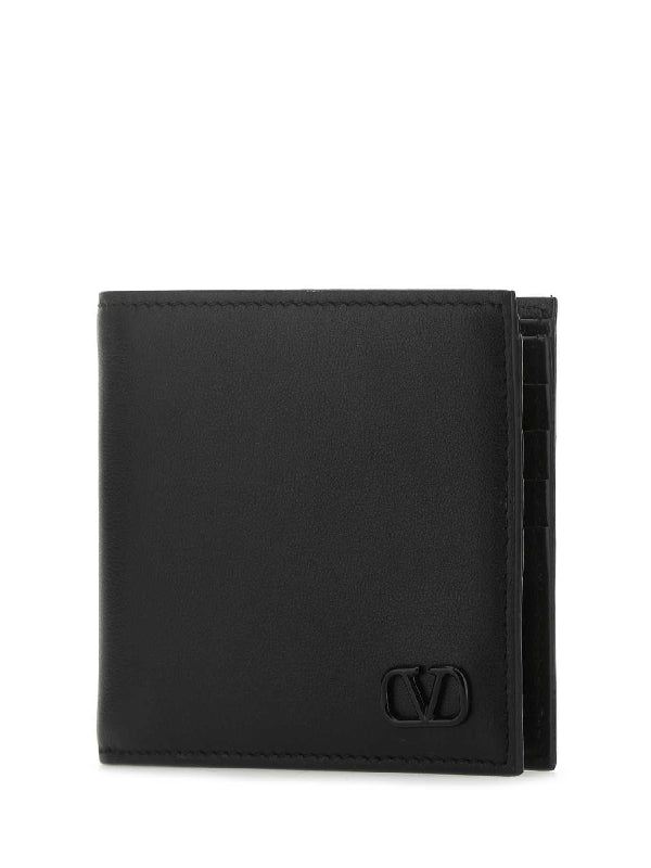 V Logo Detail Leather Bifold Wallet