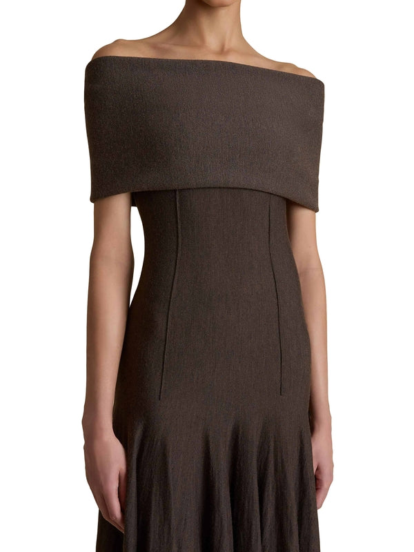 Ava Off-Shoulder Wool Long
  Dress