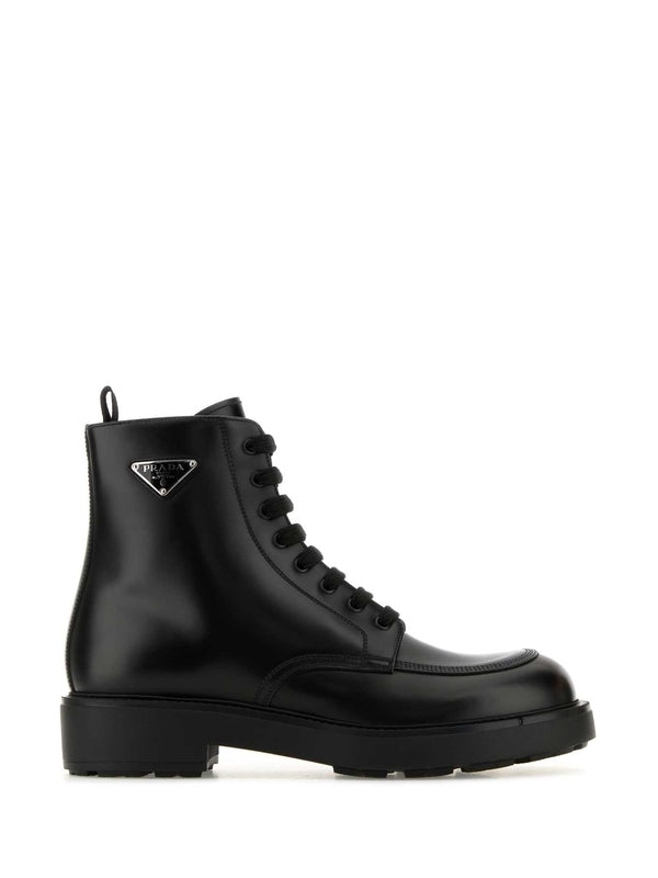 Triangle Logo Leather Lace-up Boots