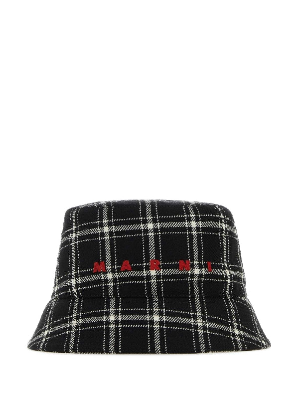 Logo Check Pattern Wool Bucket Hat