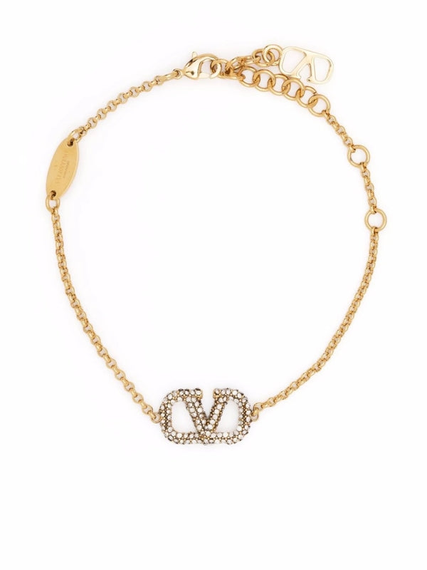 V Crystal Logo Chain Bracelet