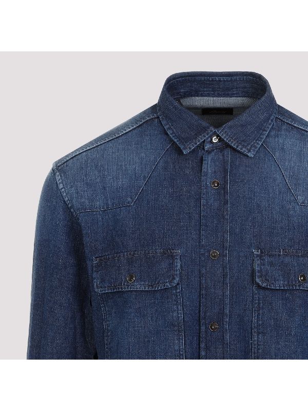 Flap Pocket Denim Western Shirt