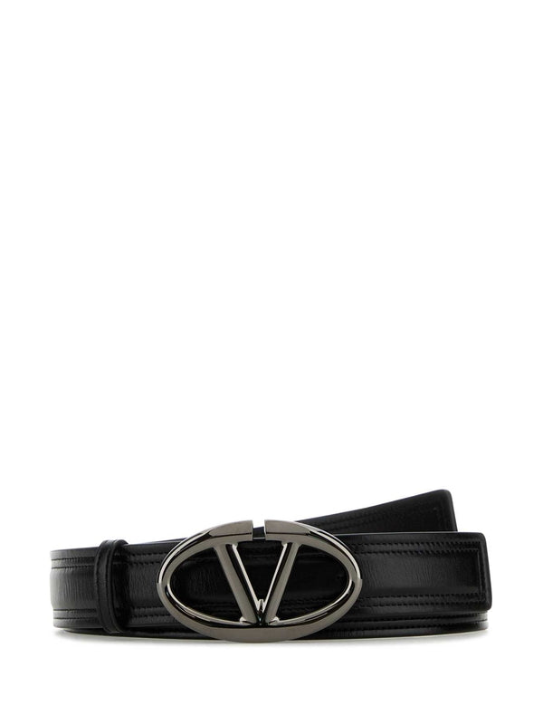 V Logo Leather Belt