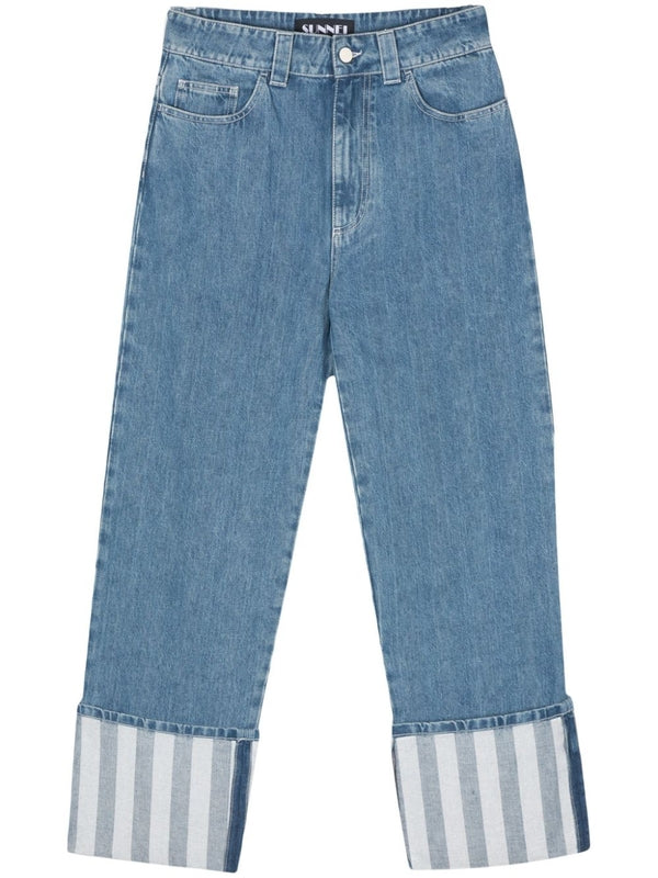 Stripe Turn-Up Denim Pants