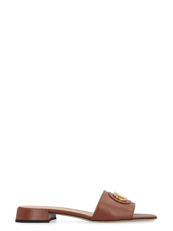 V Logo Leather Slides