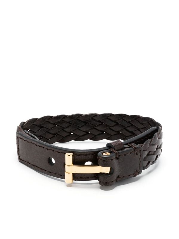 T Metal Logo Leather Bracelet