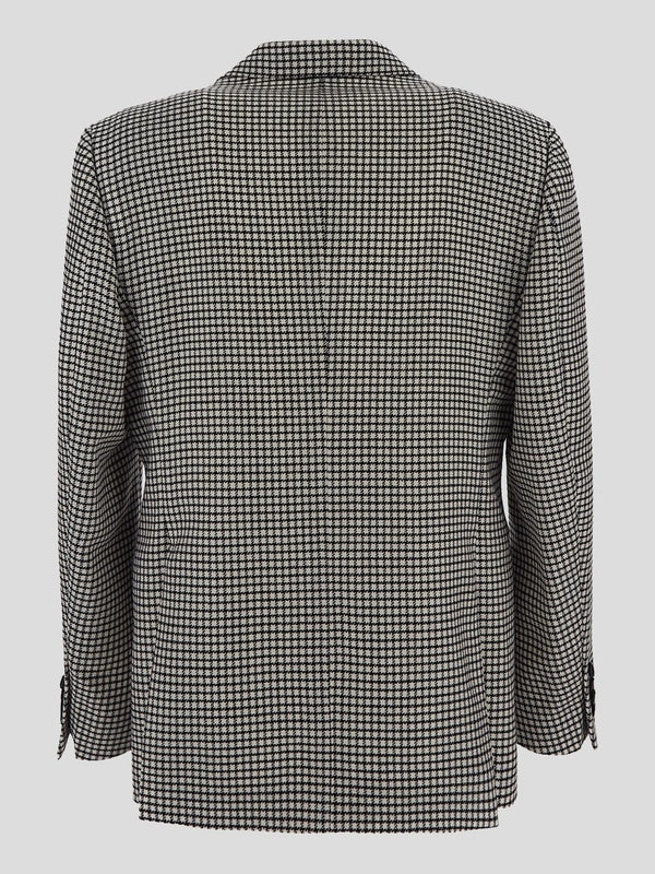 Boutonniere Checked Pattern Wool Jacket