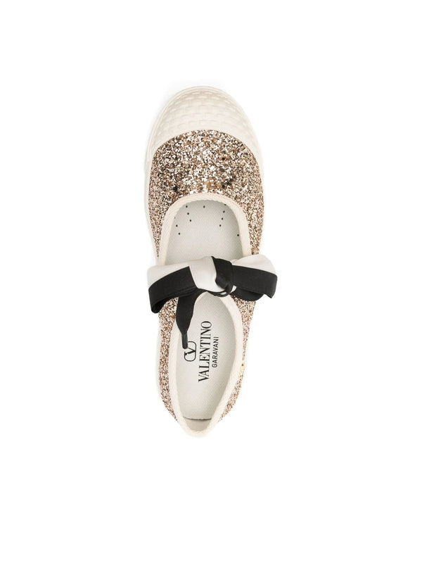 Valentino White Gold Flat Shoes