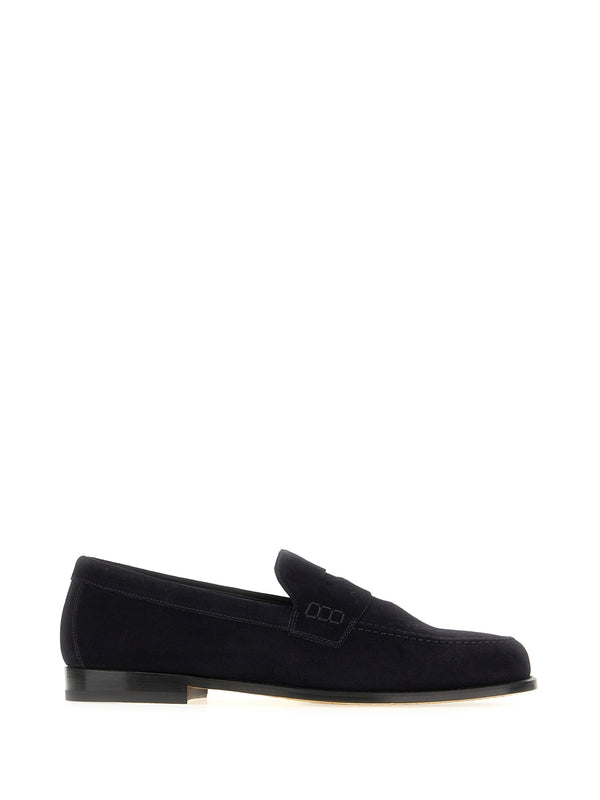 Navy Suede Penny Loafers