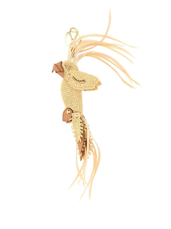 Triangle logo trim raffia key ring