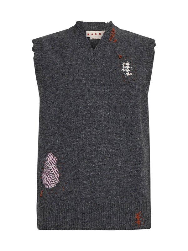 Vintage Effect Wool Knit Vest