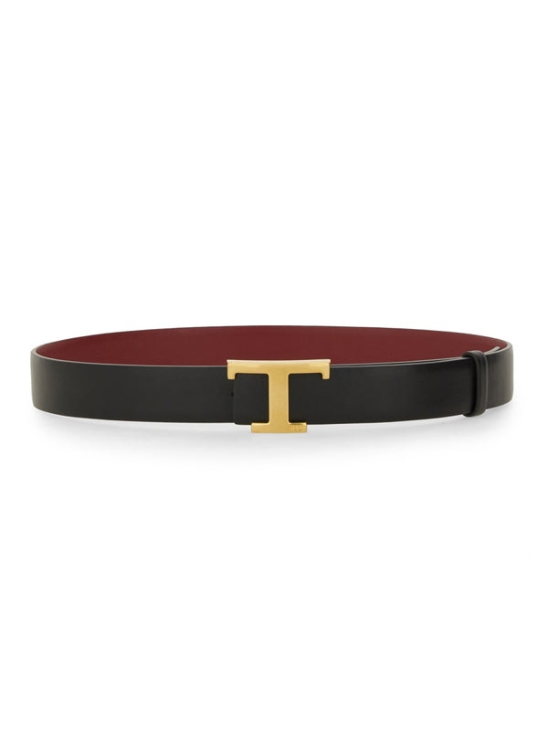 T Logo Buckle Leather Belt