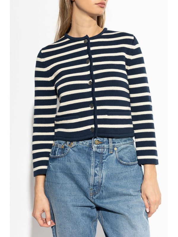 Crewneck Striped Cotton Cardigan