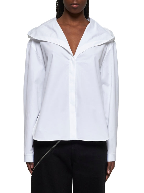 White Cotton Hooded Shirt