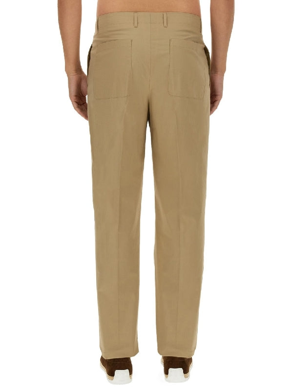 Beige Pleated Cotton Pants