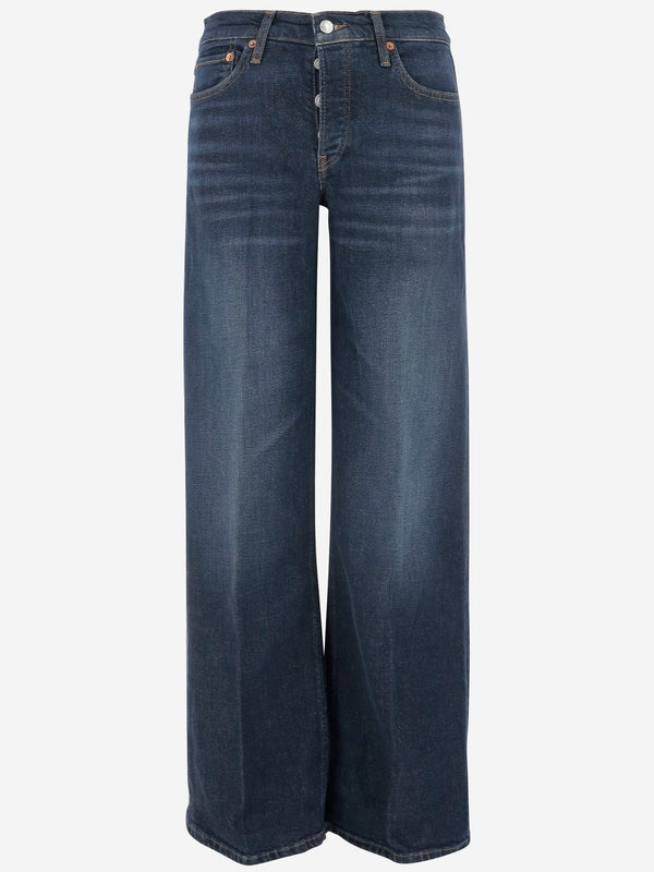 Wrinkle Washed Mid-Rise Wide Denim Pants