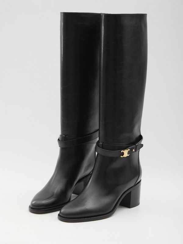 Triomphe Metal Logo Leather High Boots