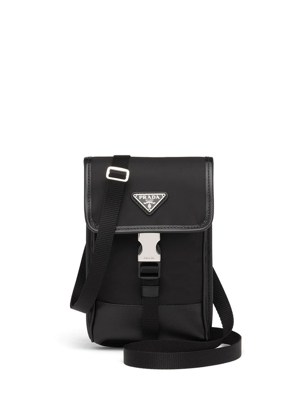 Triangular Logo Buckle Decoration Saffiano Leather Phone Holder Bag