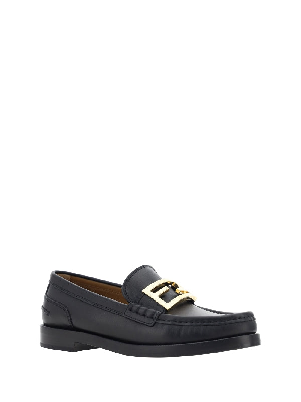 Baguette Metal Logo Leather Loafers