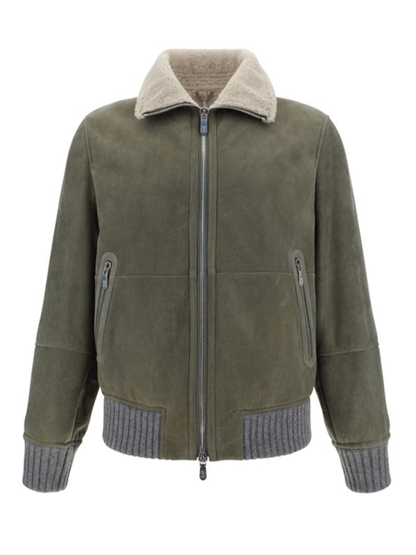 Shearling Collar Nubuck Leather Jacket