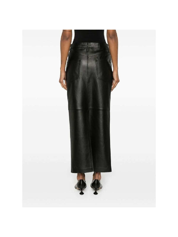 Panel Detail Leather Long
  Skirt