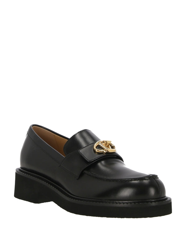 V Logo Leather Loafers