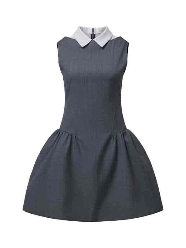 Shirt-neck Patchwork Grey Mini Dress