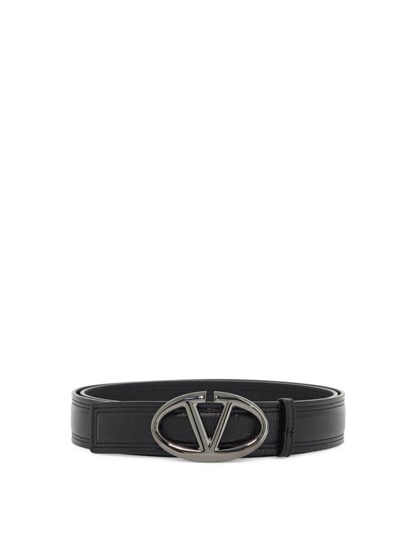 V Logo Leather Belt