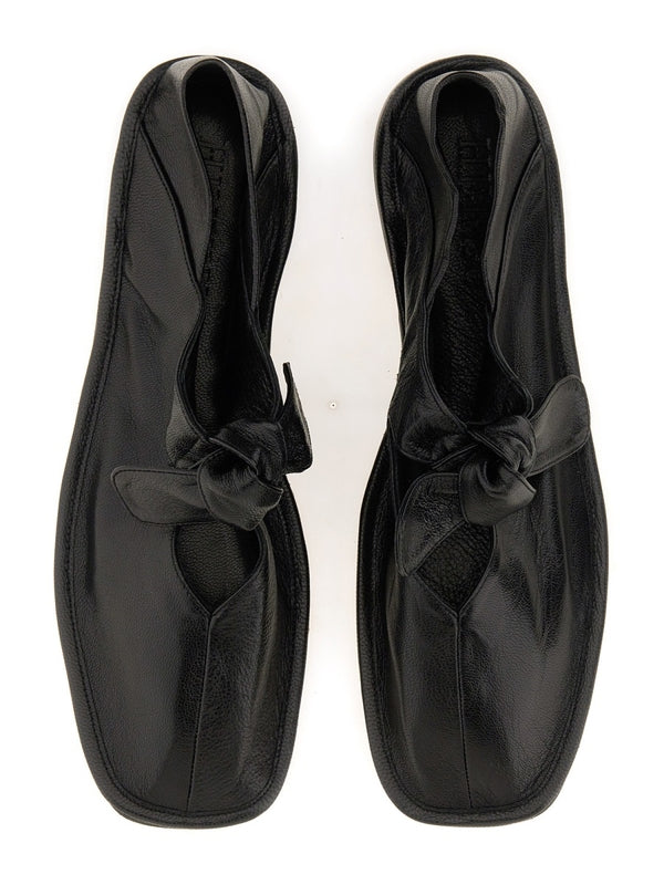 Black Lambskin Bow Flat Shoes