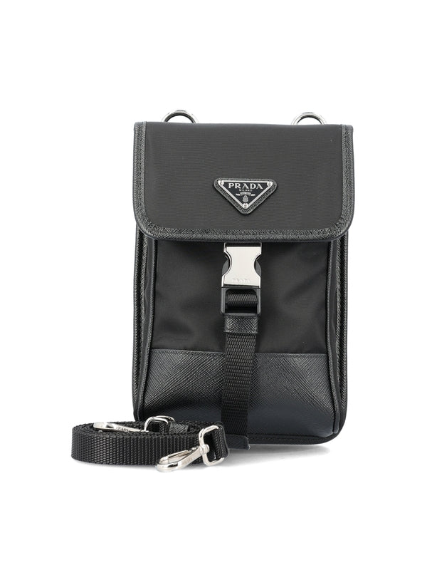 Triangle Logo Re-nylon Saffiano Leather
  Phone Holder Bag