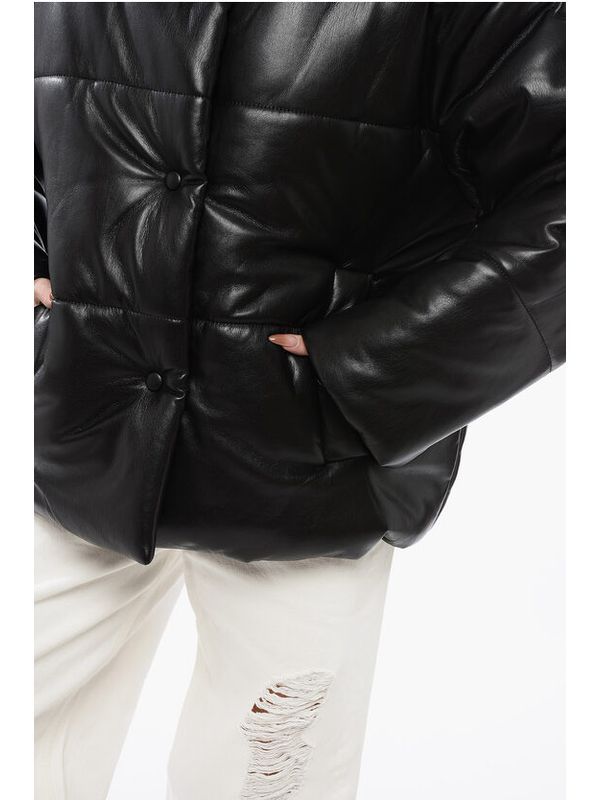 Hide High-neck Faux Leather Padded Jacket