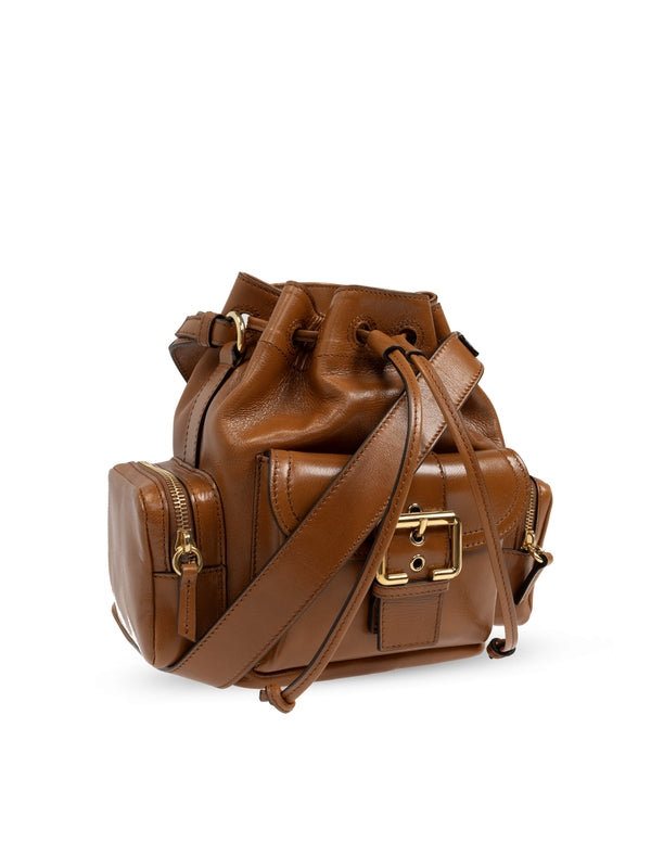 Camera Pocket Leather Bucket
  Bag