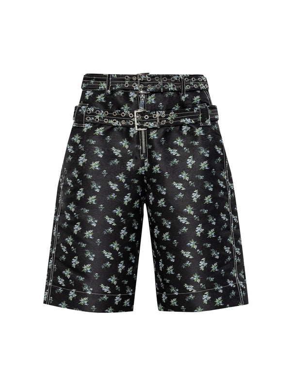Belted Flower Pattern Bermuda Shorts