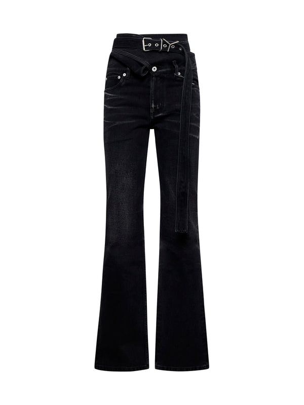 Belt Wrap Flare Denim Pants