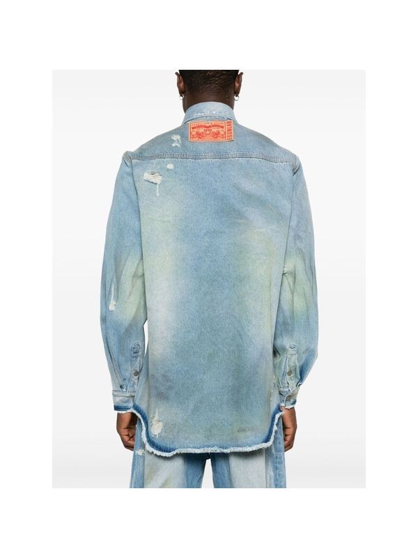 Back Logo Label Distressed Cotton Shirt