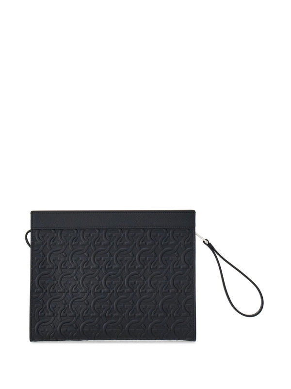 Gancini Logo Pattern Leather Clutch Bag