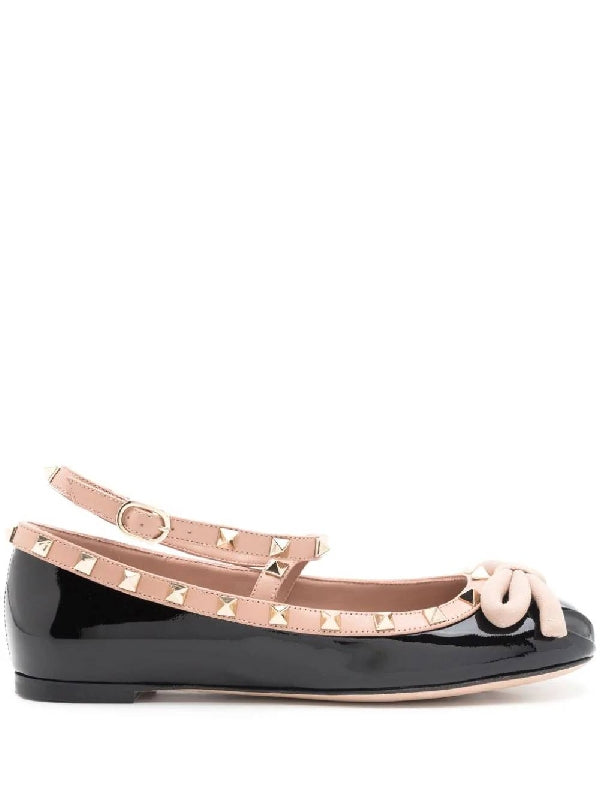 Bow Detail Rockstud Flat Shoes