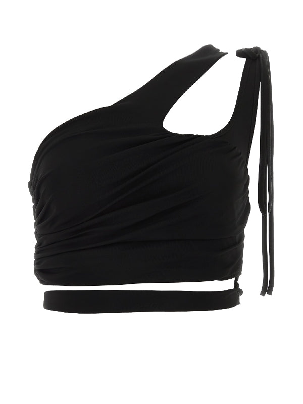 One Shoulder Cutout Draped Crop Top