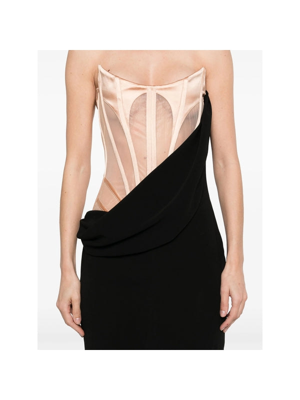 Illusion Shearling Panel Long
  Dress