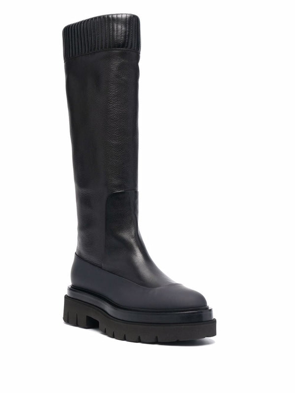 Rib Leather Knee-High Boots