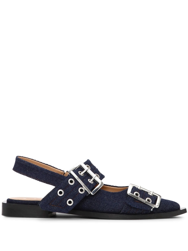Buckle Denim Flat Shoes