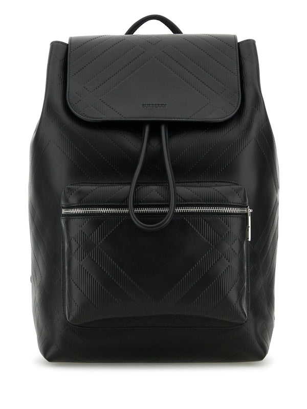 Embossing Check Leather Backpack