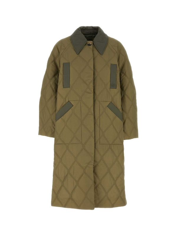 绗缝尼龙长款派克大衣