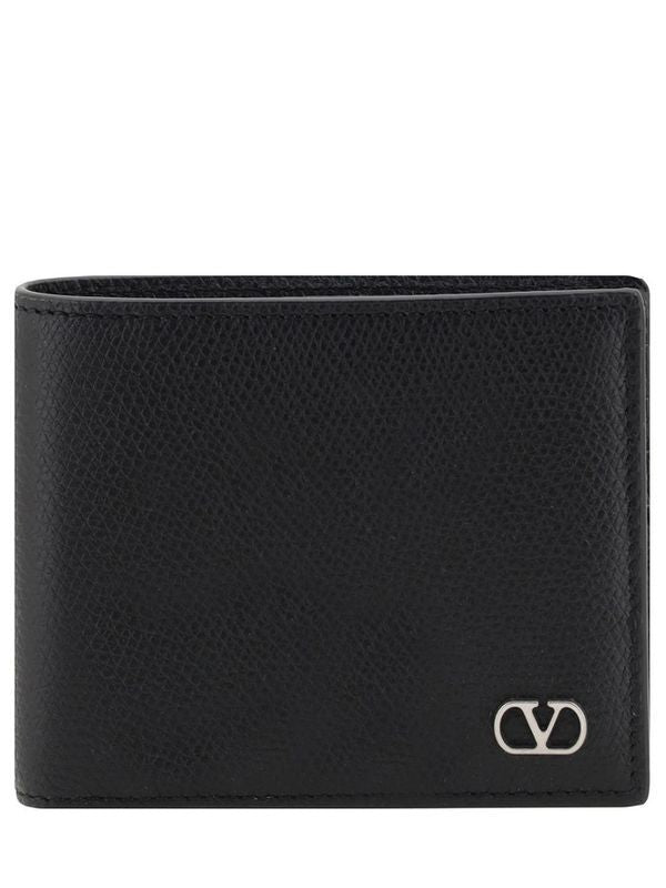 V Logo Calfskin Leather Bi-fold Wallet