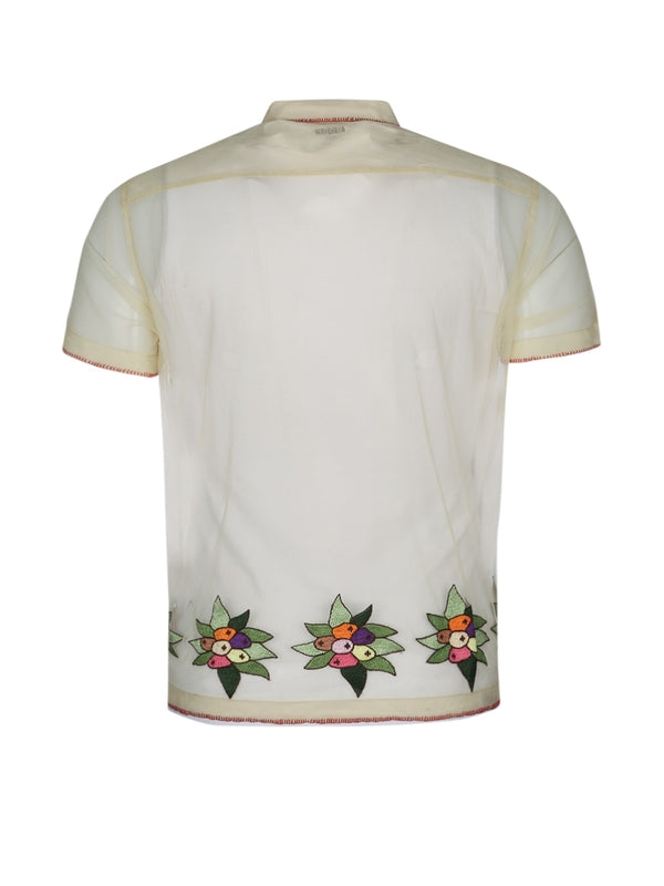 Suncherry Embroidered Ornament Sheer
  Short-sleeve Shirt