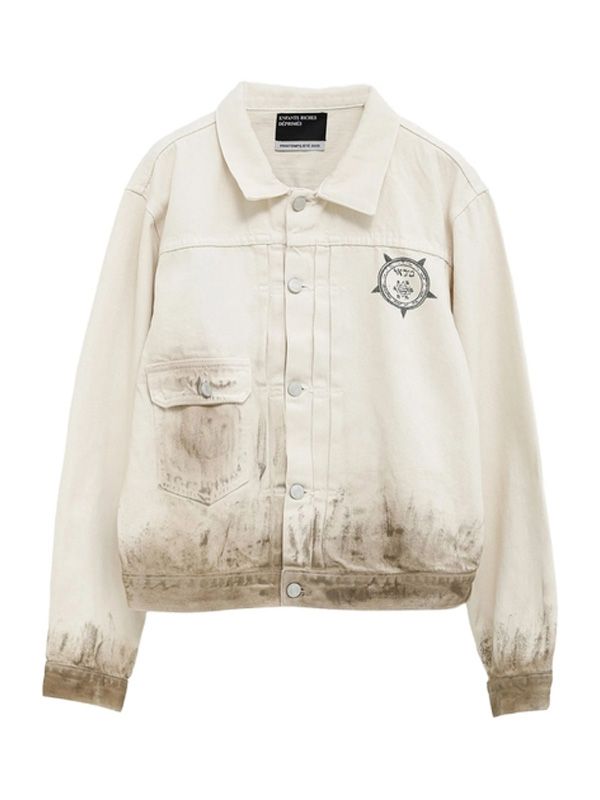 Enfants Riches Deprimes Type VIII Graphic-print Distressed Beige  Denim Jackets