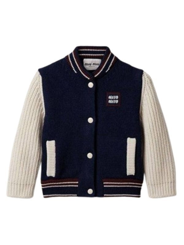 Sweater Logo Patch Wool Cashmere Bomber Jacket