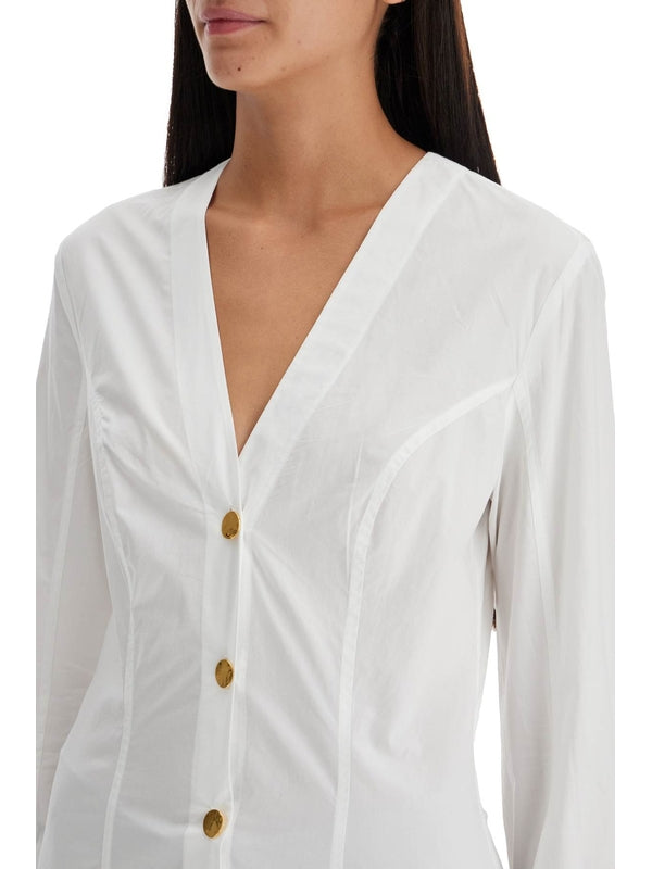 White Cotton V-Neck Shirt