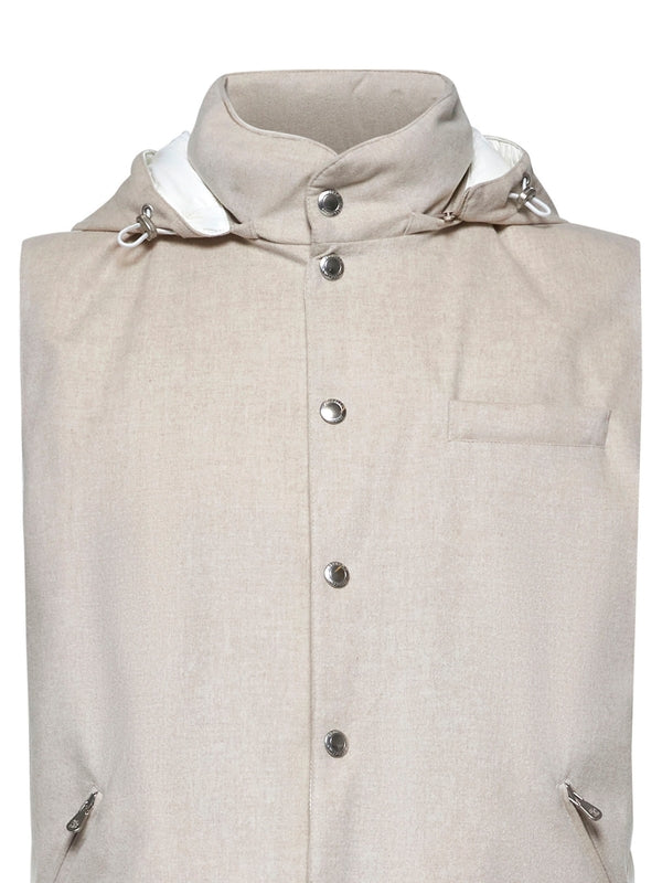 Beige Hooded Wool Vest