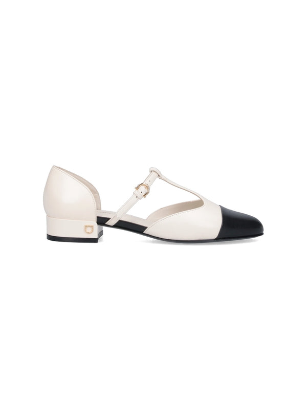 T Strap Leather Flat Shoes
